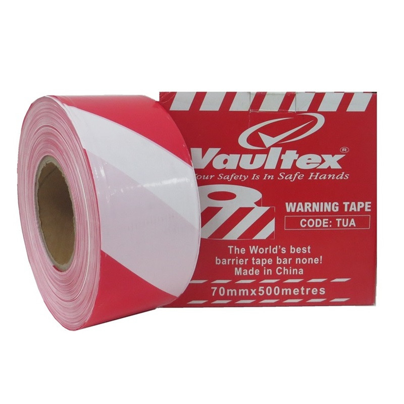 TUA - VAULTEX RED & WHITE WARNING TAPE (70mm X 500meters)